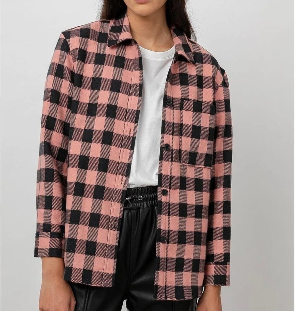 Rails Plaid James Shacket Lightweight Jacket Flannel Button Up Peach Onyx sz M